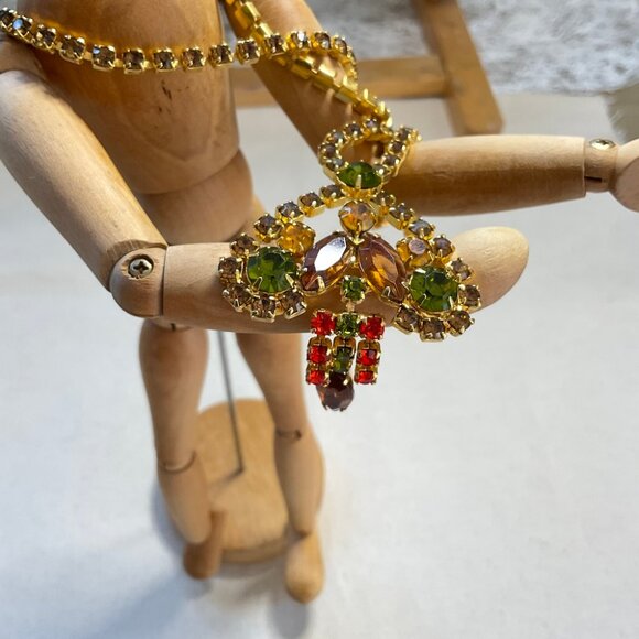 1960s Rhinestone Statement Necklace – Autumn Jewel Tones, D&E Style - Picture 6 of 6